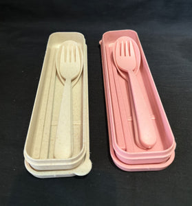 (BUNDLE OF 2) Wheat Cutlery Sets (Beige & Pink)