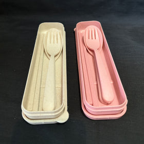 (BUNDLE OF 2) Wheat Cutlery Sets (Beige & Pink)